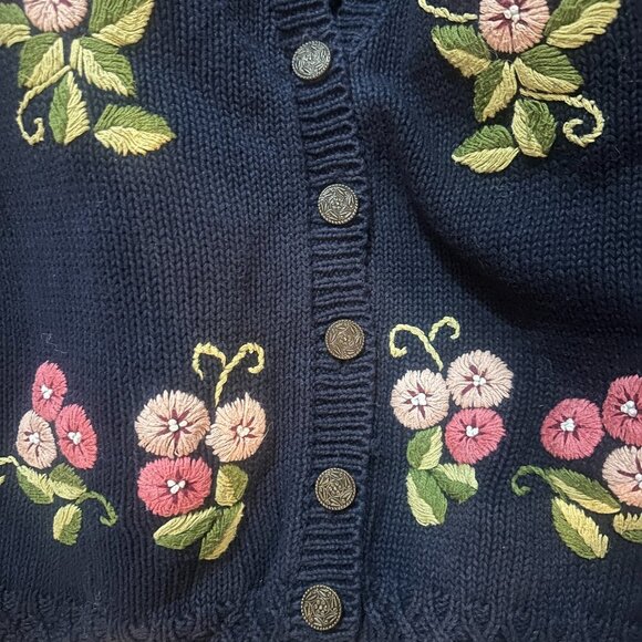 Vintage Cervelle Womens Navy Blue Cardigan Floral Embroidered  Size XL - Picture 2 of 8